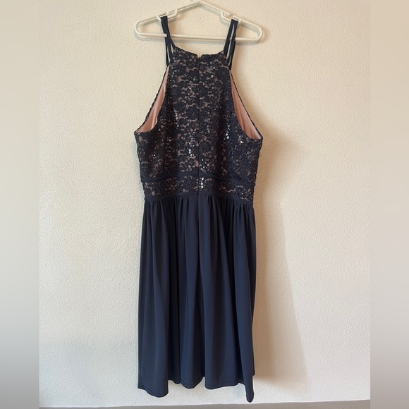 One of a kind Nightway Navy Sequin Dress - Picture 2 of 3